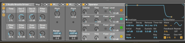 Ableton Techno FM Bass - screenshot of Ableton rack.