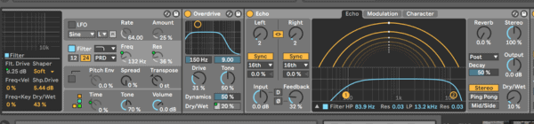 Ableton Techno FM Bass - screenshot of Ableton rack.