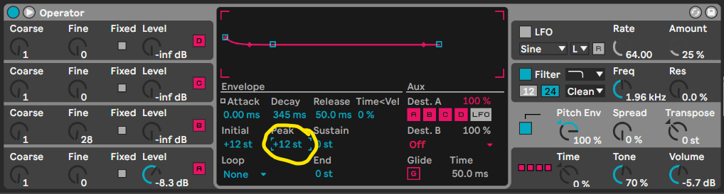 808 sub bass pitch envelope settings