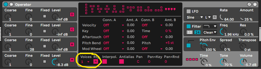 Making Ableton Operator monophonic 