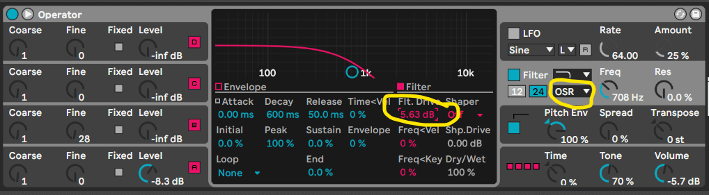 Filter Drive distortion in Ableton's Operator
